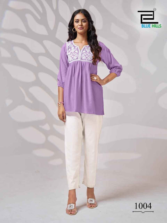 Trending Purple Lucknavi work Short Kurti Shopin Di Apparels