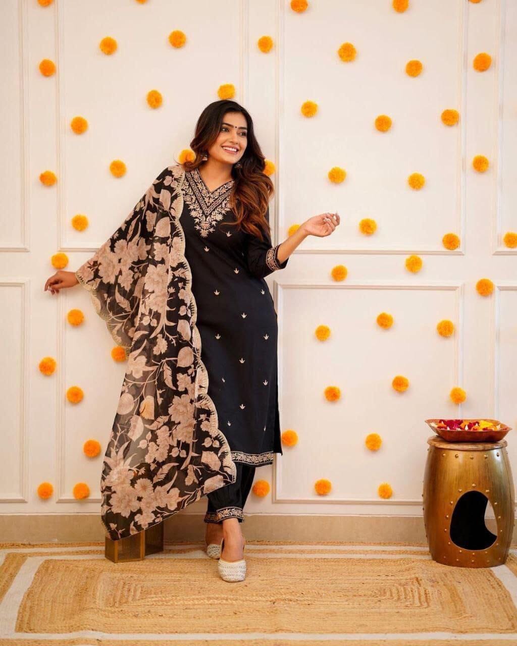 Trending Viscose Rayon Embroidered Kurti with Dupatta and Pant Set in 2 colors Kurti with Bottom and Dupatta Shopin Di Apparels