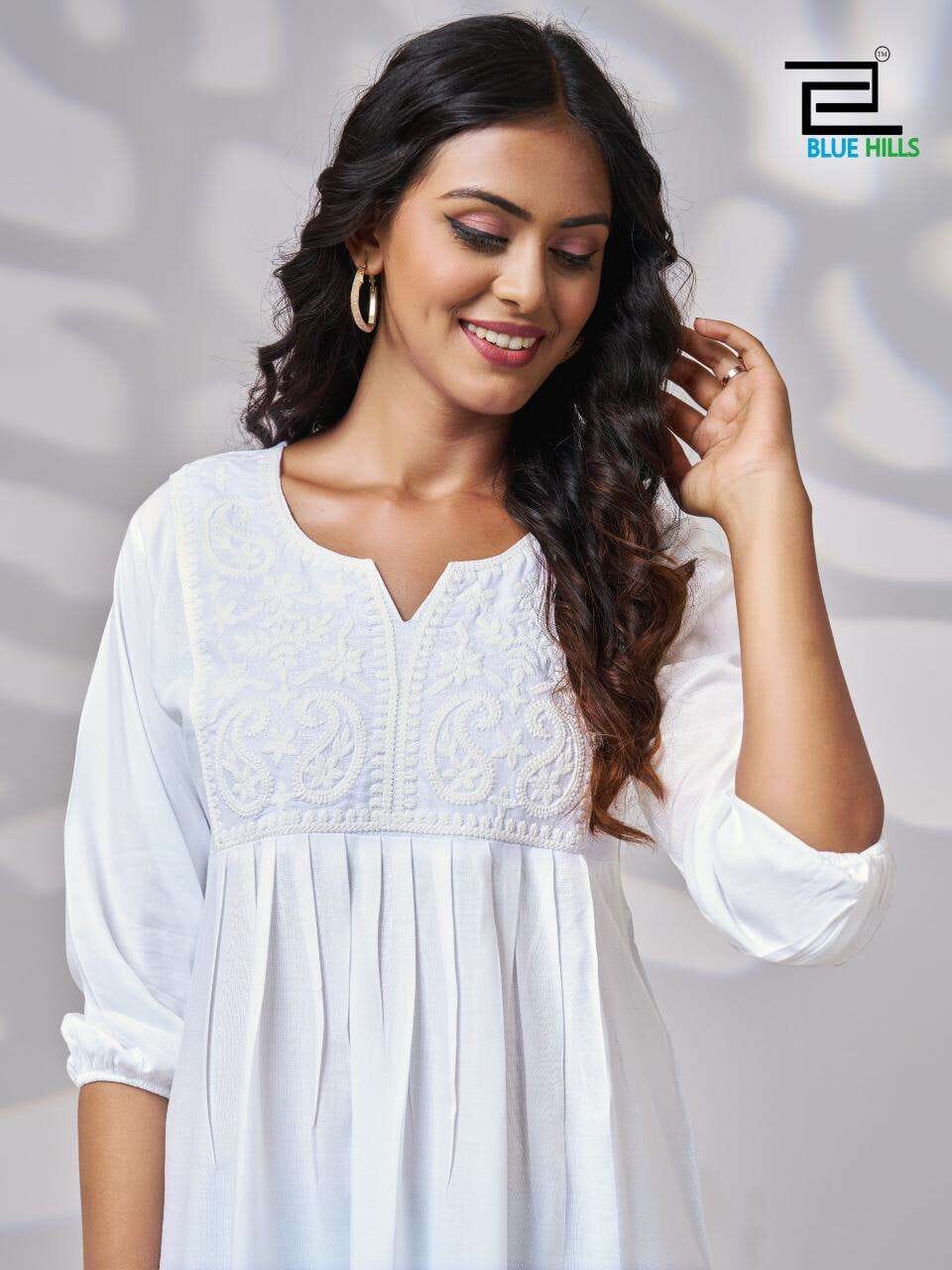Trending White Lucknavi work Short Kurti Shopin Di Apparels