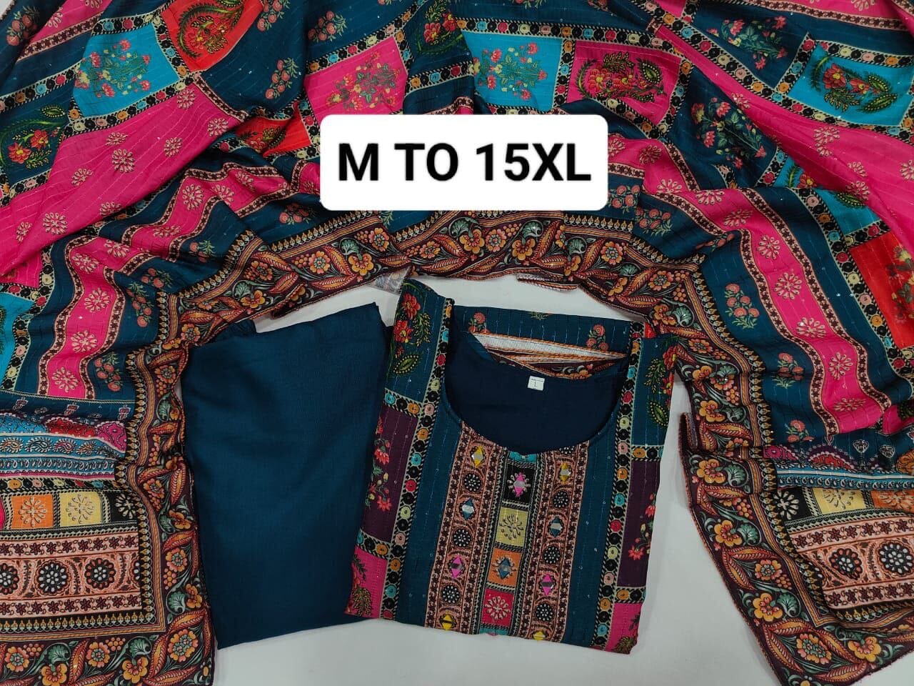 Turquoise Multicoloured print with Embroidered Kurti with Dupatta and Pant Set Kurti with Bottom and Dupatta Shopin Di Apparels