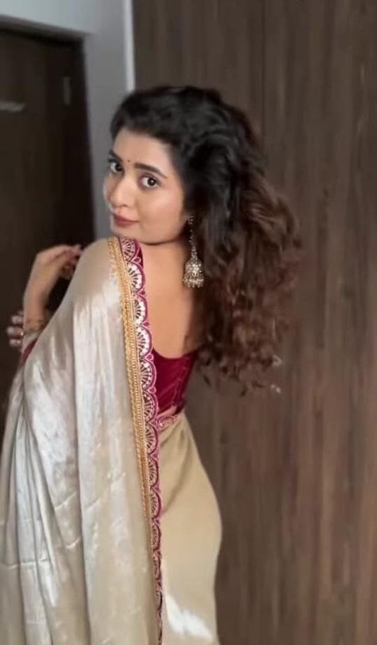 Uppada Tissue Silk Saree With Raw Silk Blouse with Lace Border and Tassels Designer Saree Shopin Di Apparels