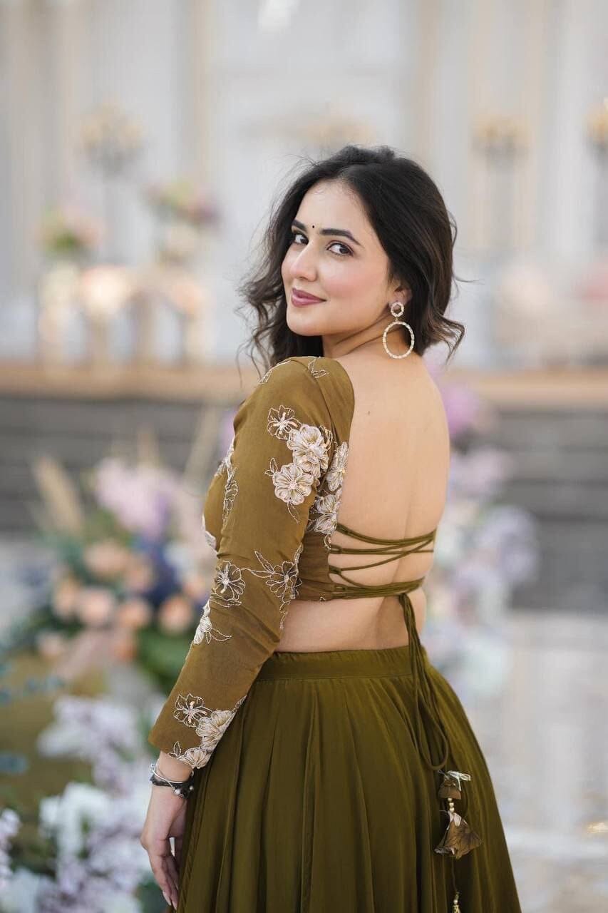 Wedding Gala Olive Green Blooming Georgette Lehenga Choli Set Shopin Di Apparels