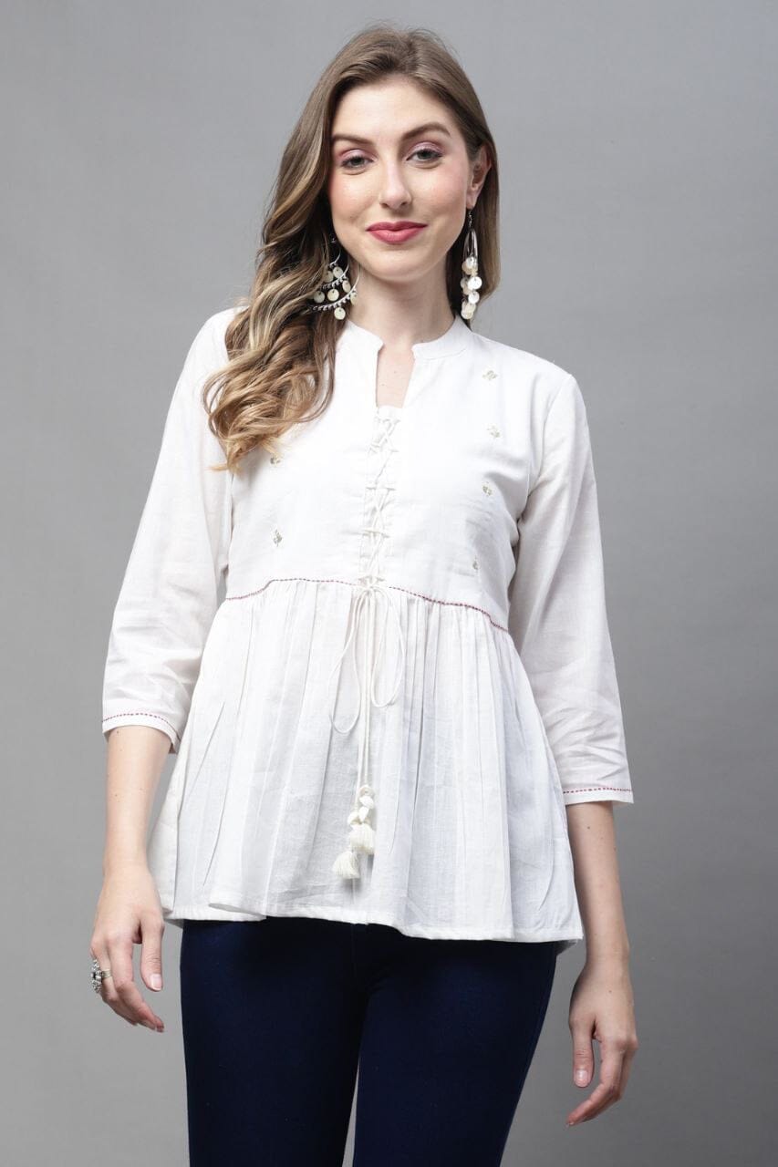 White Cotton Printed Western Top Western Top Shopin Di Apparels