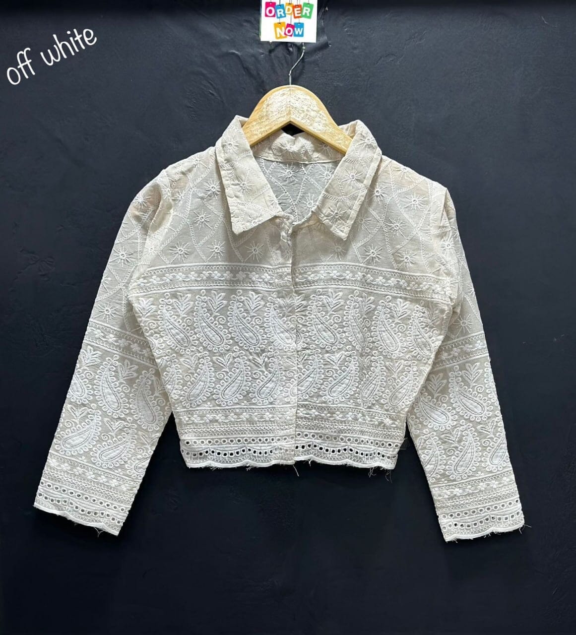 White Lucknowi Sequence Work with Long Sleeve Western Crop Top Western Tops Shopin Di Apparels