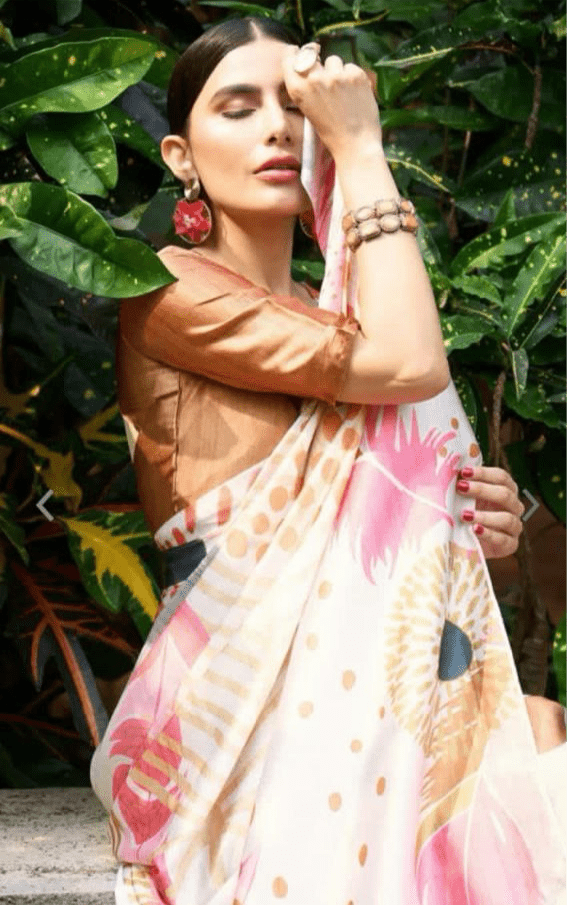 White multi color Satin Silk Saree with Blouse Satin Saree Shopin Di Apparels