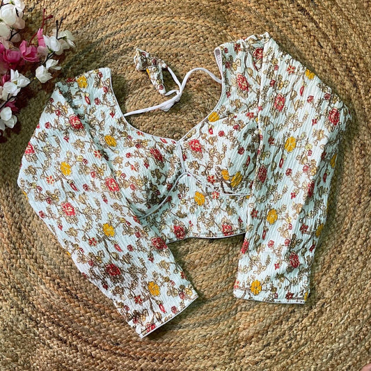 White Premium Kashmiri work Full Sleeves Readymade Blouse Readymade Blouse Shopin Di Apparels