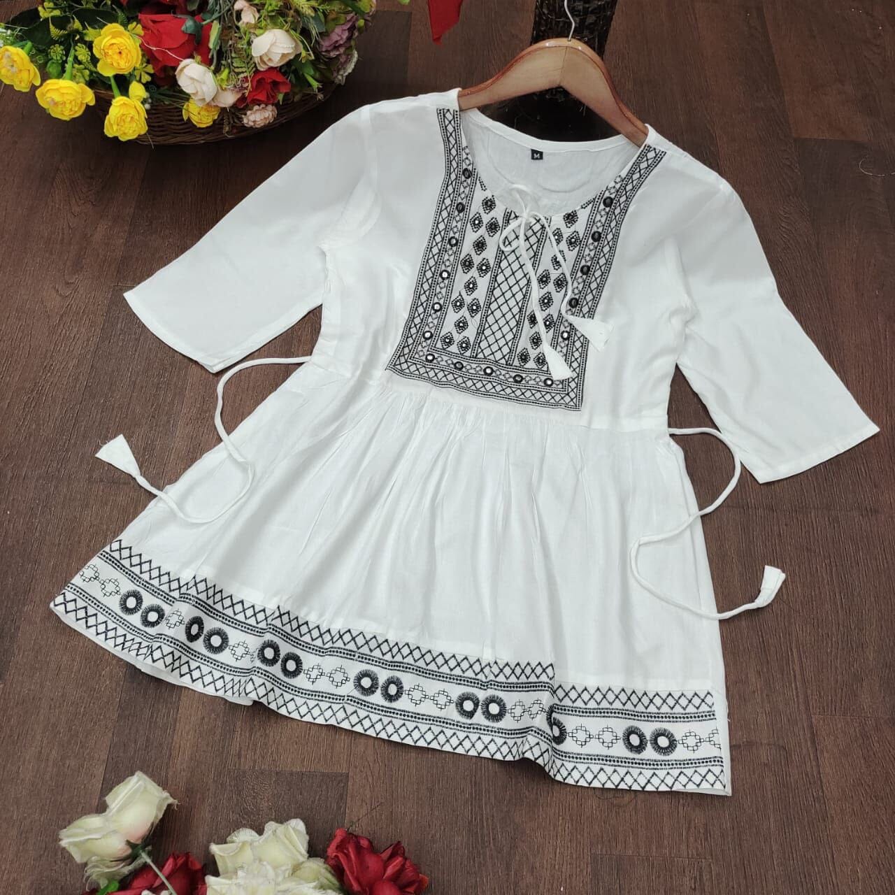 White Rayon Embroidered Kurti Short Top Kurti Shopin Di Apparels