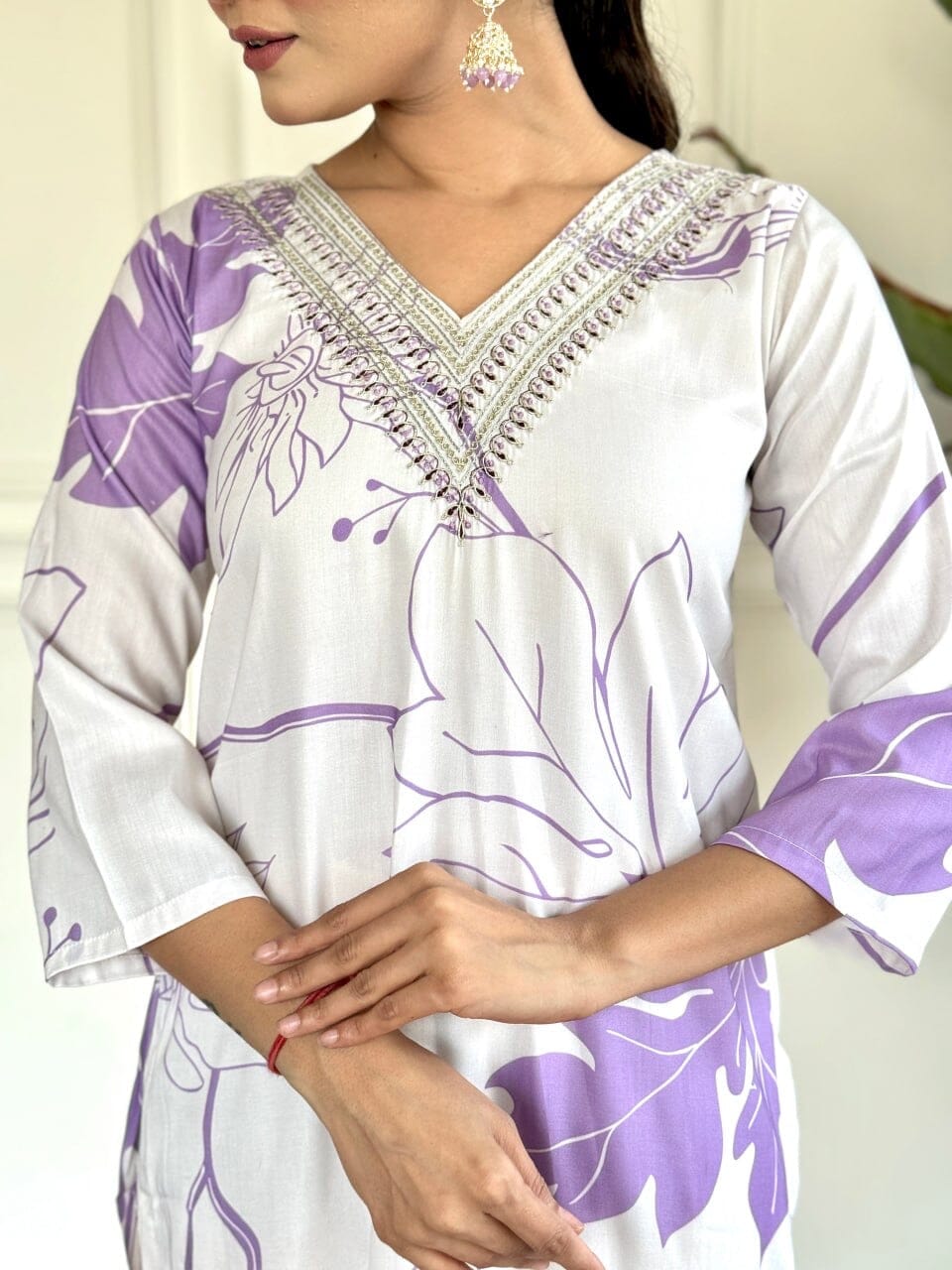 White Rayon Printed Kurti with Chanderi Printed Dupatta and Pant set Kurti with Bottom and Dupatta Shopin Di Apparels