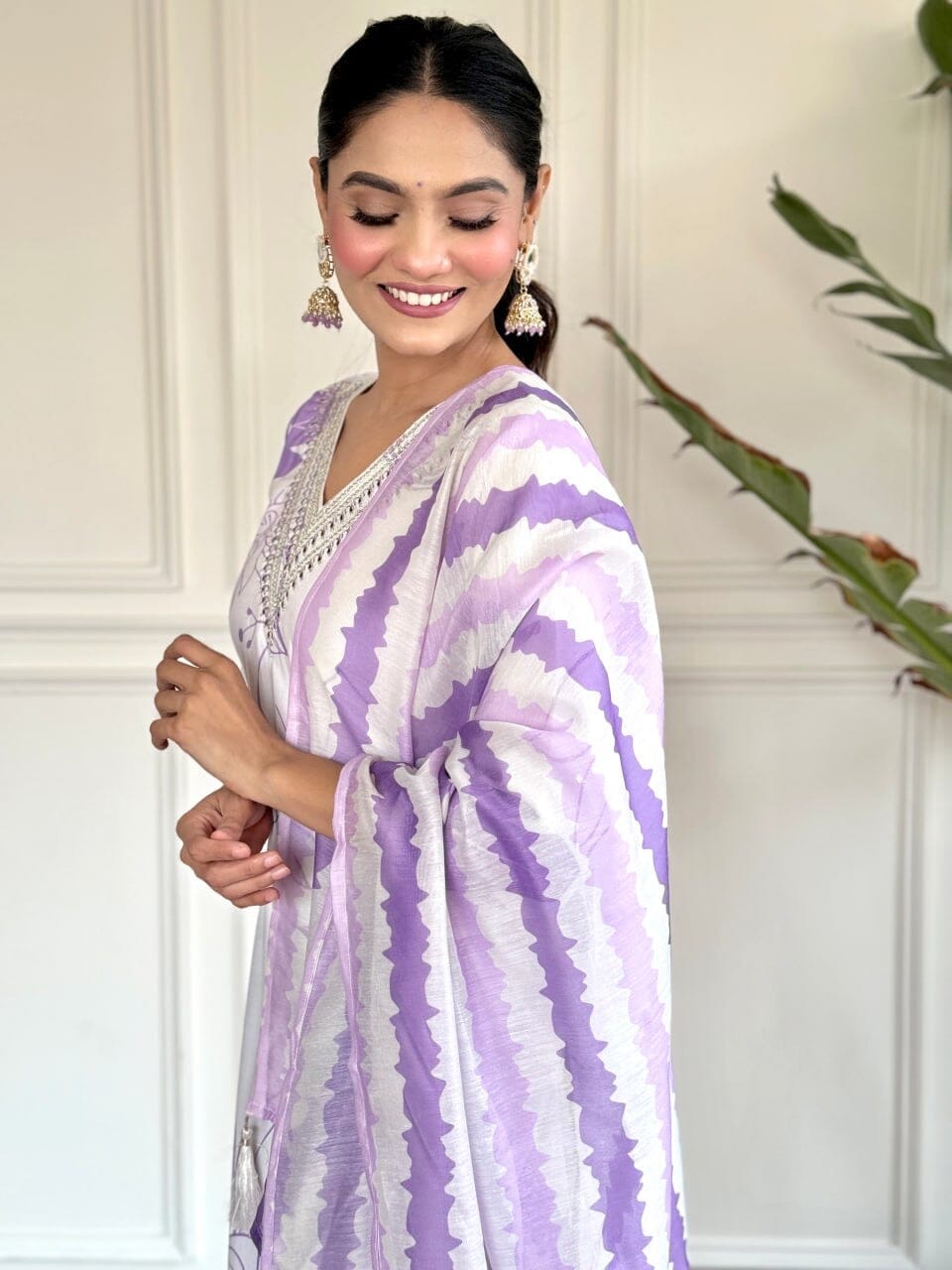 White Rayon Printed Kurti with Chanderi Printed Dupatta and Pant set Kurti with Bottom and Dupatta Shopin Di Apparels