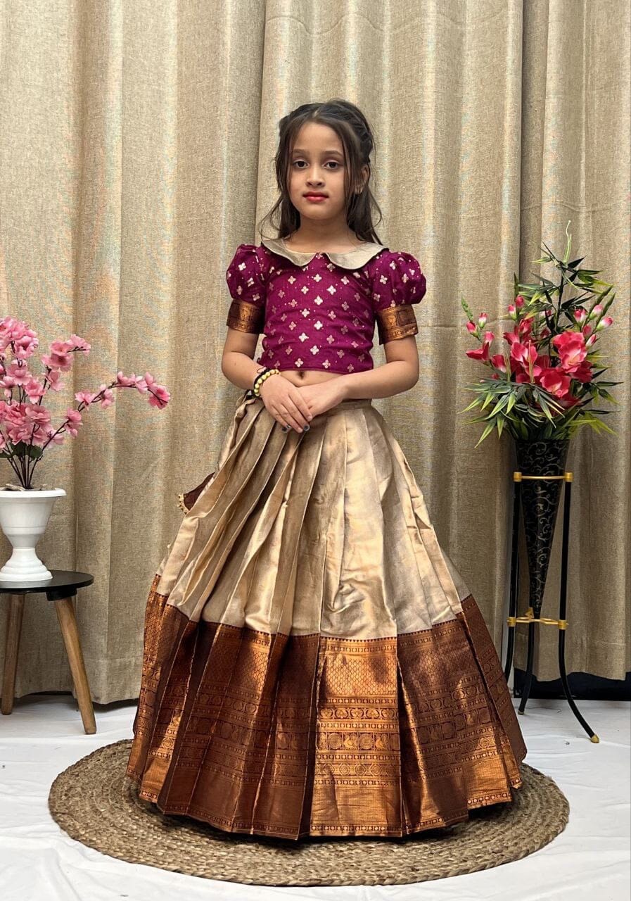 Wine Gold Lichi Silk Kid’s Lehenga Choli Kid's Lehenga Shopin Di Apparels