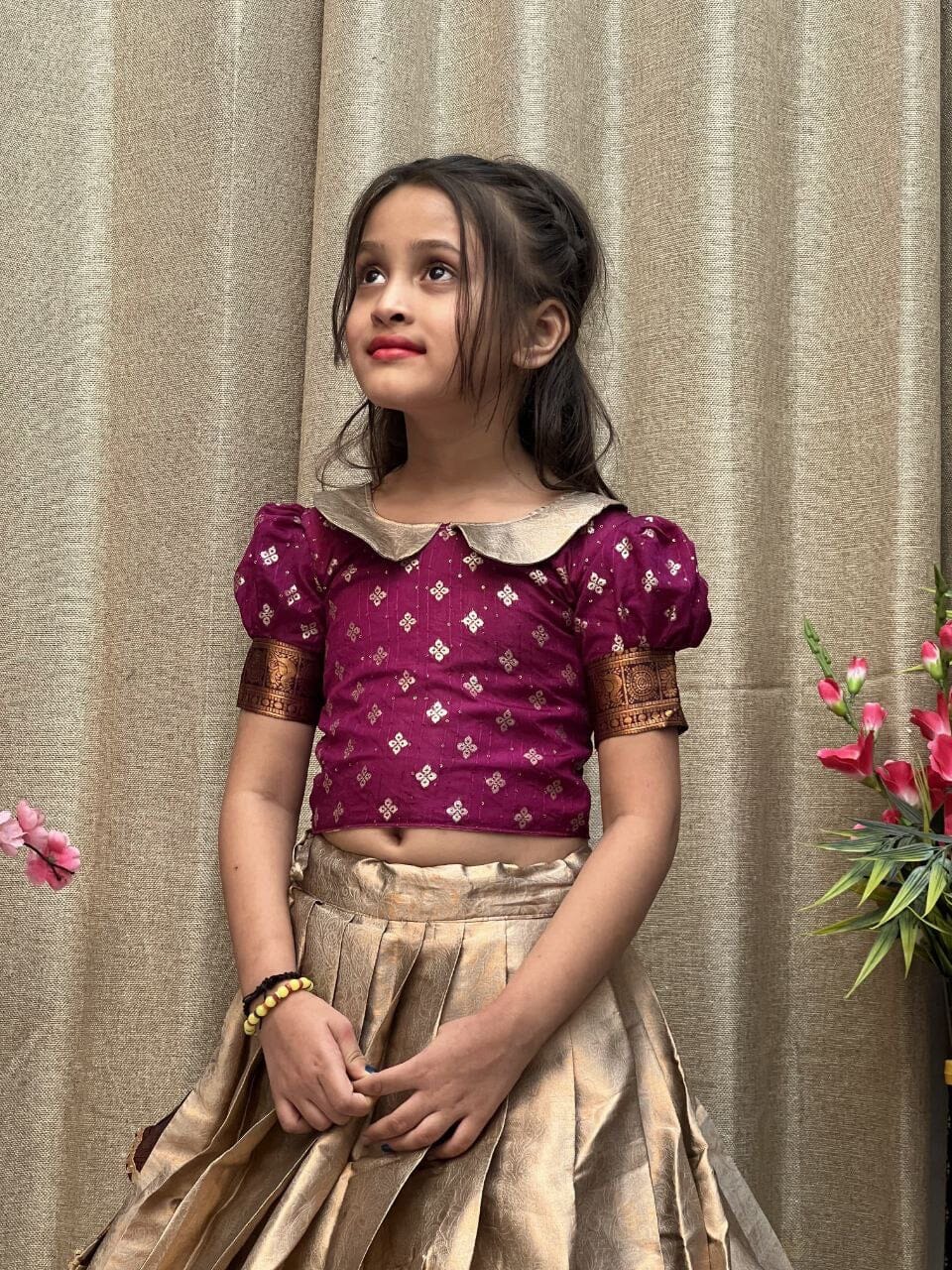 Wine Gold Lichi Silk Kid’s Lehenga Choli Kid's Lehenga Shopin Di Apparels