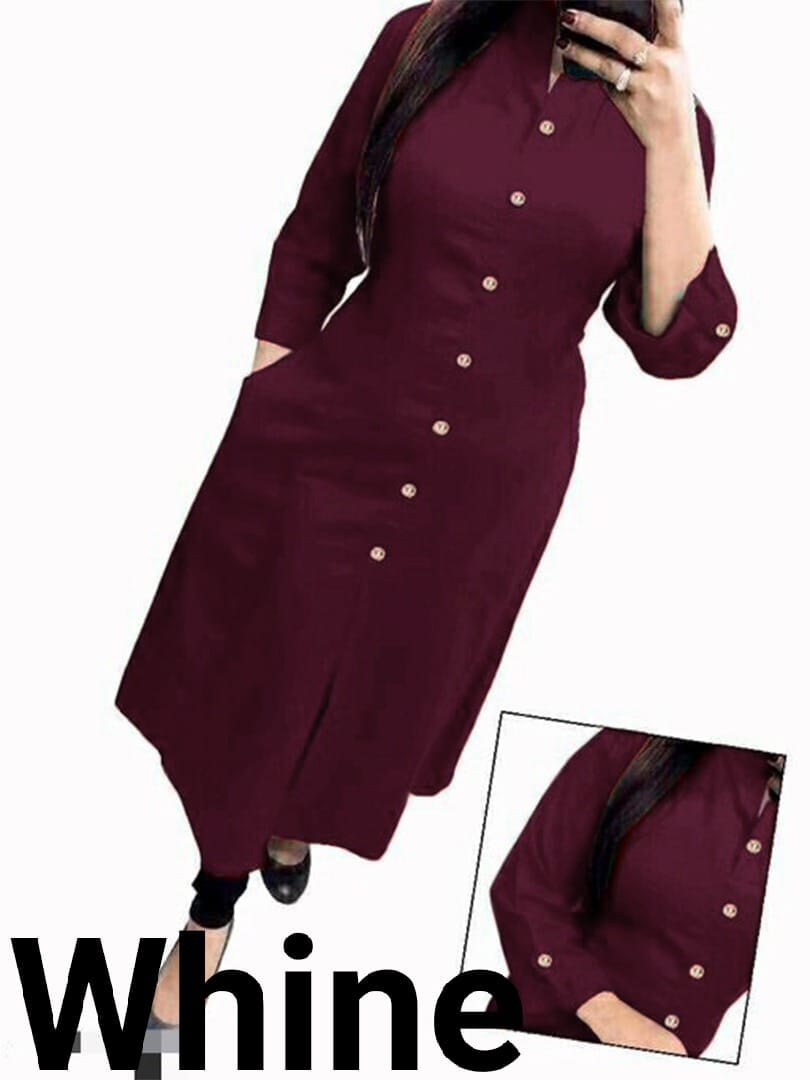 Wine Plain Collar Cotton Kurti with Button and Pockets Kurti Shopin Di Apparels