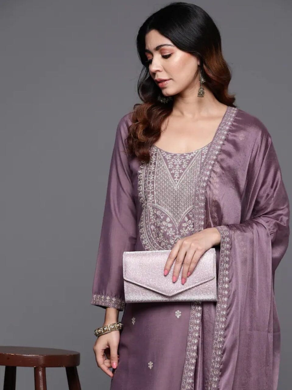 Wine Purple Chanderi Viscose Kurti with Chanderi Dupatta and Pant set Kurti with Bottom and Dupatta Shopin Di Apparels