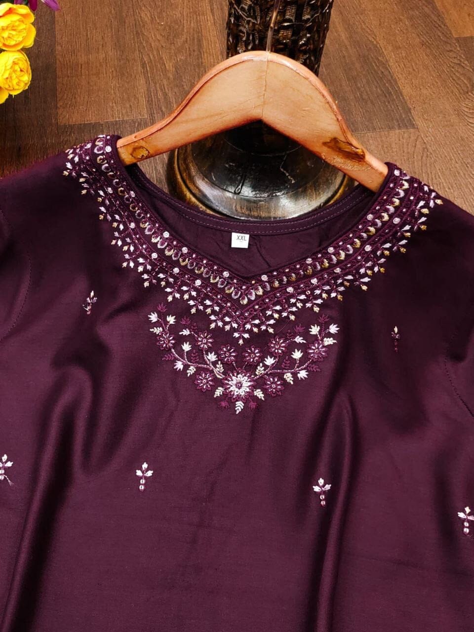Wine Purple DHAMAKA Rayon Embroidered Kurti Kurti Shopin Di Apparels