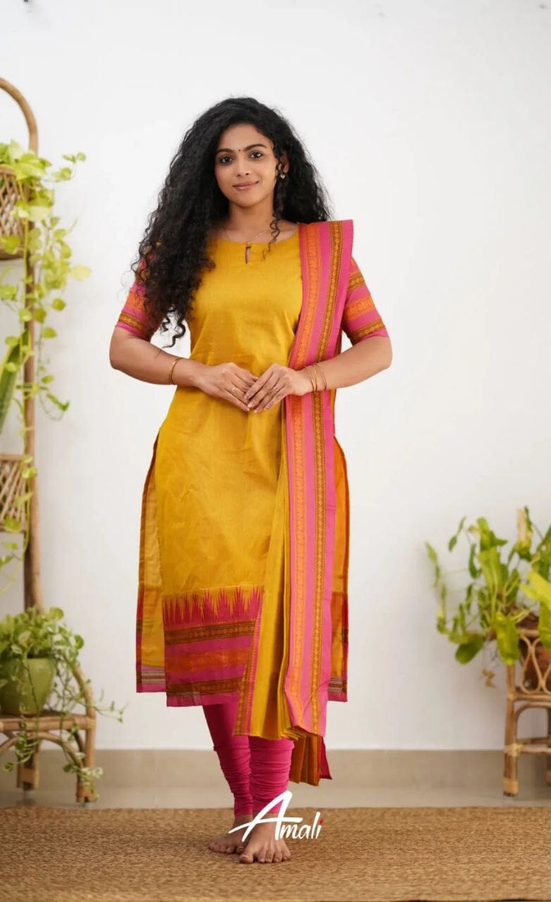 Yellow Kanchi Cotton Vatika Kurti with Dupatta and Bottom Set Kurti with Bottom and Dupatta Shopin Di Apparels