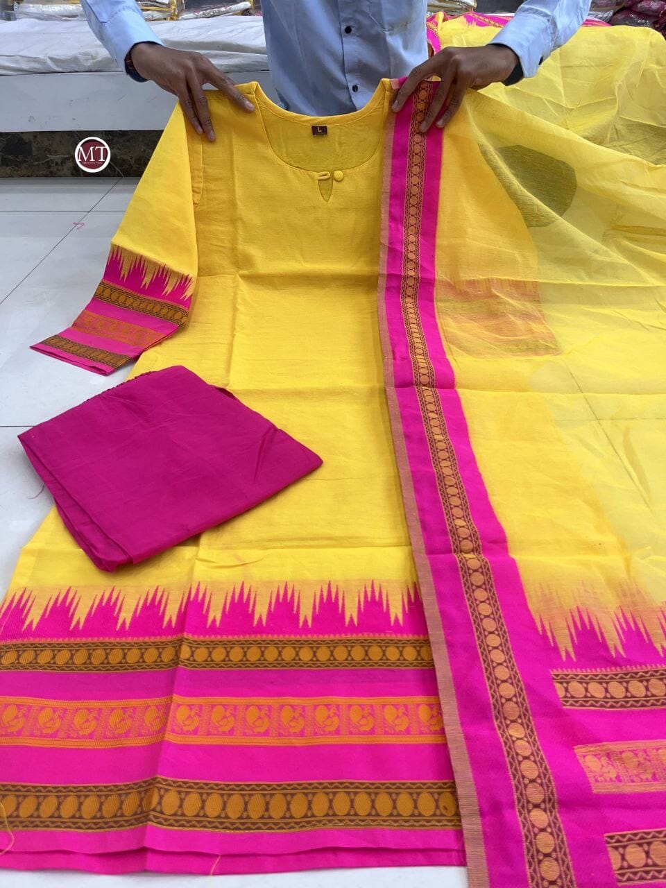 Yellow Kanchi Cotton Vatika Kurti with Dupatta and Bottom Set Kurti with Bottom and Dupatta Shopin Di Apparels