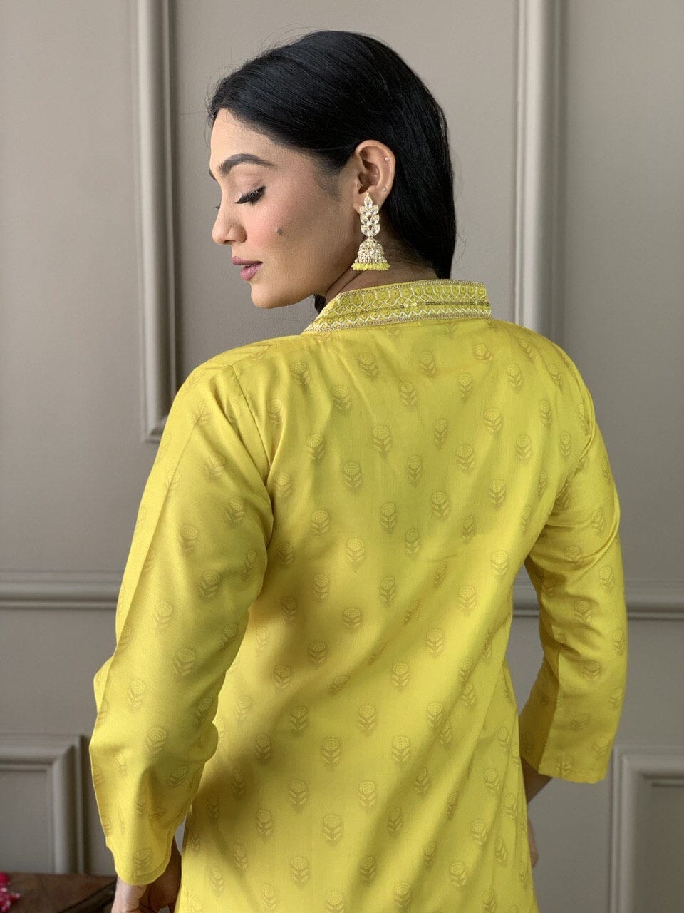 Yellow Muslin Printed Kurti with Chander Cotton Dupatta and Pant Kurti with Bottom and Dupatta Shopin Di Apparels