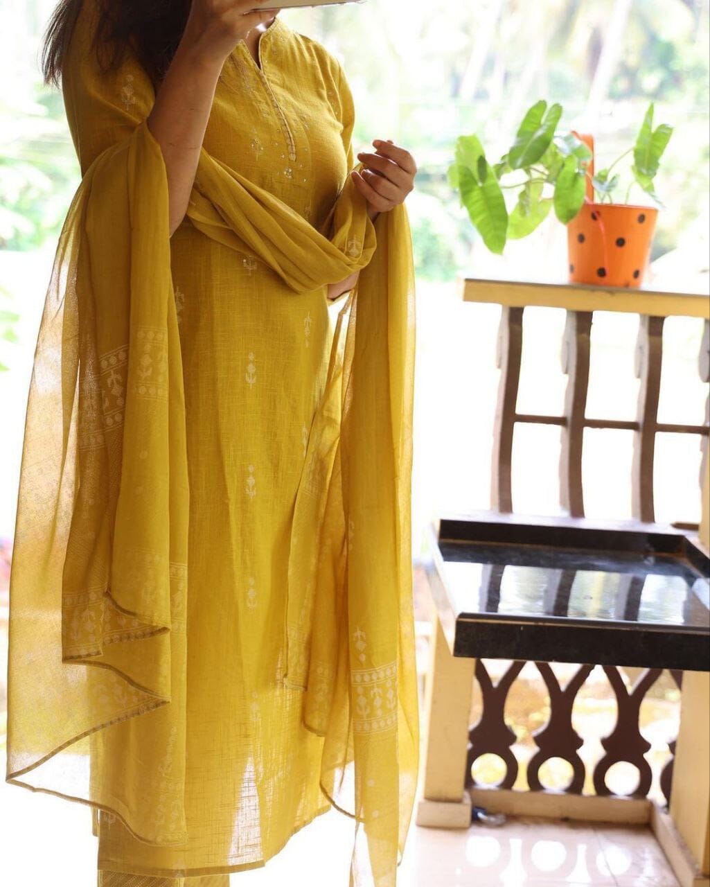 Yellow Pure Cotton Hands Block Design Kurti with Dupatta and Bottom Kurti with Dupatta and Bottom Shopin Di Apparels