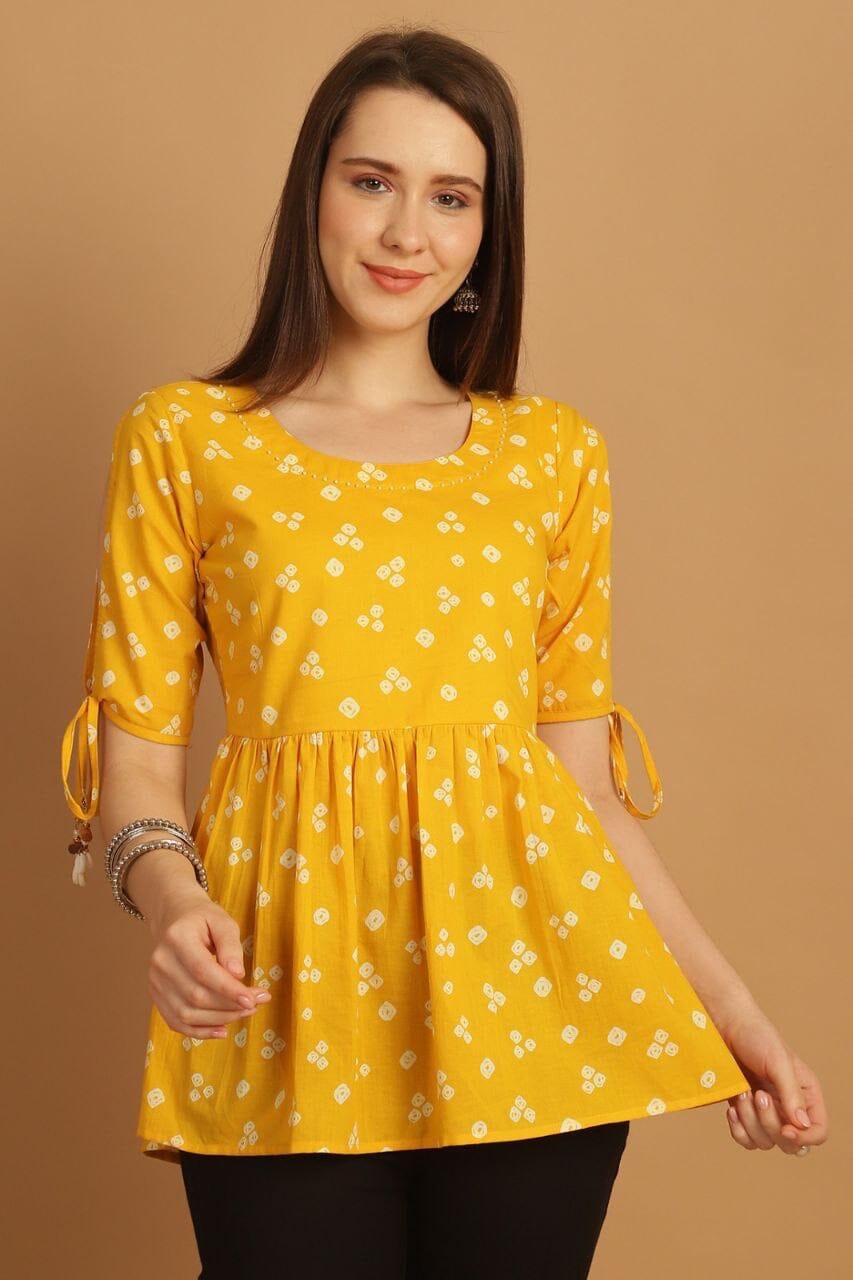 Yellow Pure Cotton Printed Western Top Western Top Shopin Di Apparels
