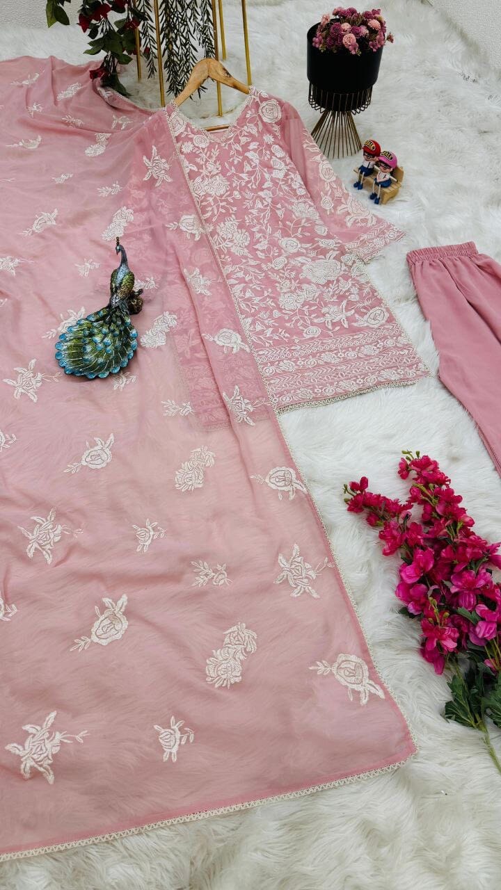 ZB Pink Designer Party Wear Embroidered Plazzo Suit Ready Made Designer Suits Shopin Di Apparels