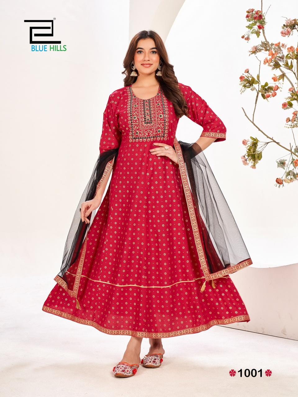 1001 Manika Heavy Rayon Anarkali Kurti With Dupatta Kurti with Dupatta Blue Hills