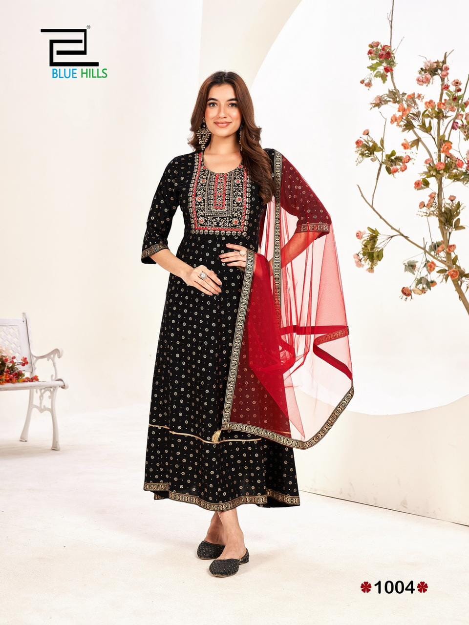 1004 Manika Heavy Rayon Anarkali Kurti With Dupatta Kurti with Dupatta Blue Hills