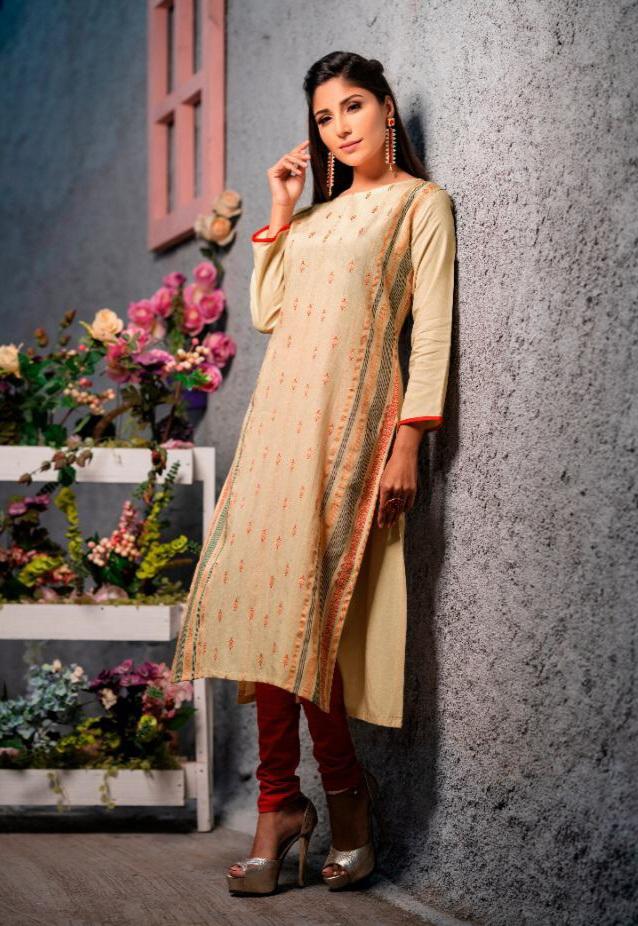 1004 Psyna Premium Long Rayon Weaving Kurti Kurtis Psyna