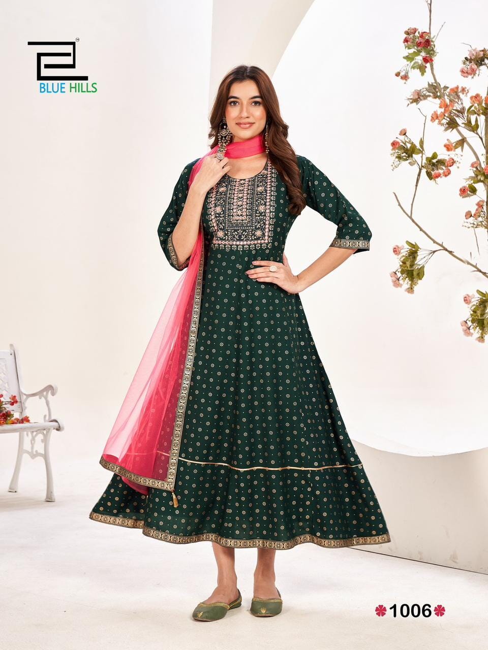 1006 Manika Heavy Rayon Anarkali Kurti With Dupatta Kurti with Dupatta Blue Hills