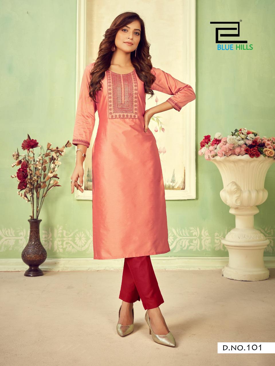 101 Solid Cotton Tapeta Plus Size Kurti with Zari Embroidery Kurtis Blue Hills