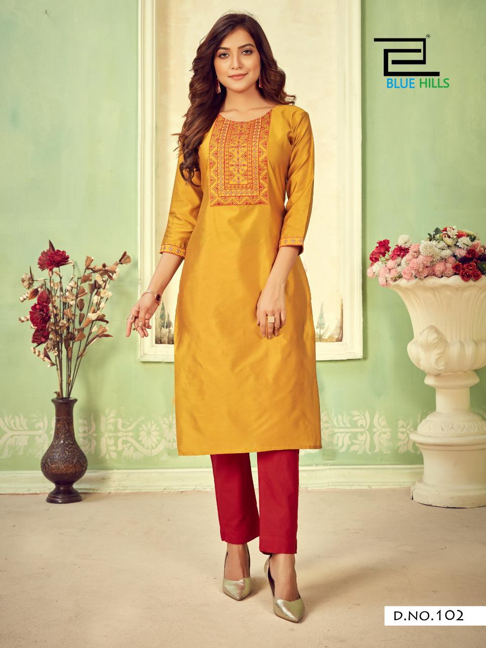 102 Solid Cotton Tapeta Plus Size Kurti with Zari Embroidery Kurtis Blue Hills