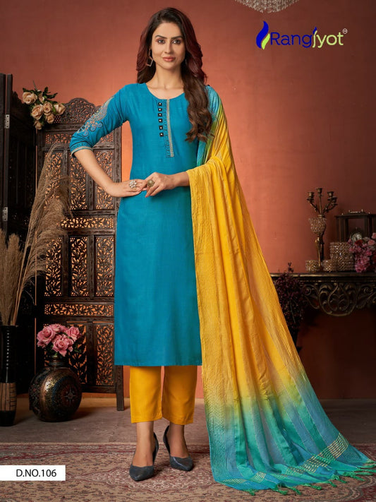 106 Rangyot Festive wear Rayon Readymade Suit Designer Suits Shopindiapparels.com