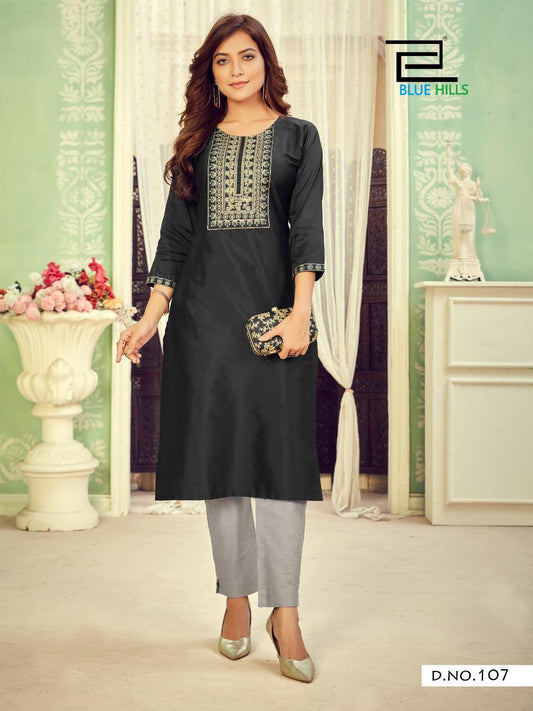 107 Solid Cotton Tapeta Plus Size Kurti with Zari Embroidery Kurtis Blue Hills