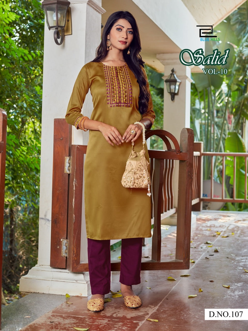 107 Solid Jam Satin Zari Embroidered Kurti Kurtis Blue Hills