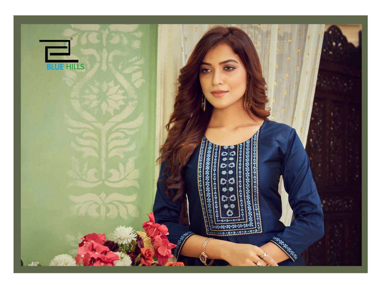109 Solid Cotton Tapeta Plus Size Kurti with Zari Embroidery Kurtis Blue Hills