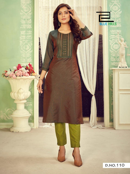 110 Solid Cotton Tapeta Plus Size Kurti with Zari Embroidery Kurtis Blue Hills