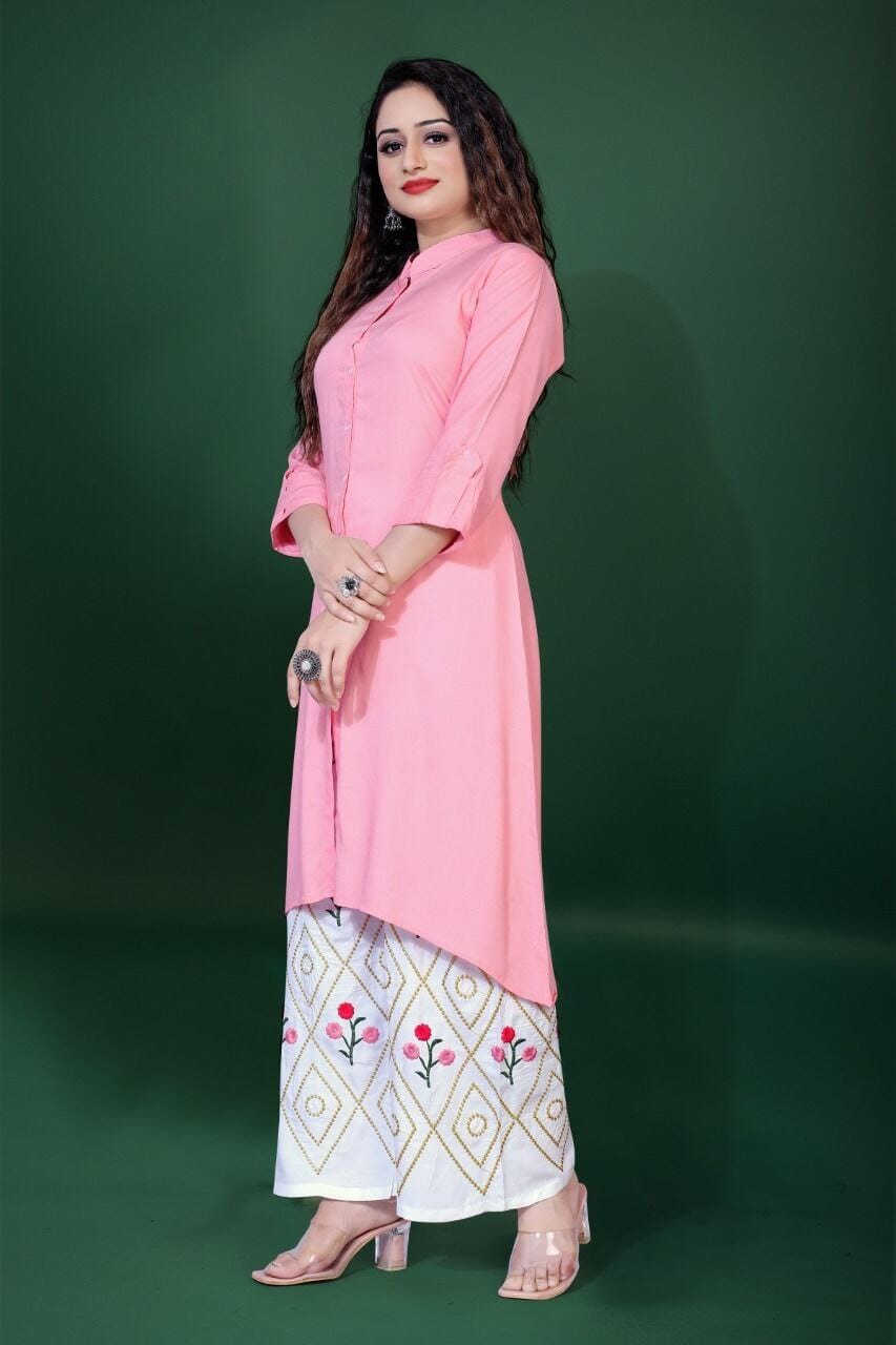 A line Rayon Kurti with Embroidered Plazzo Sets in 4 colors Kurti with Plazzo shopindi.sg