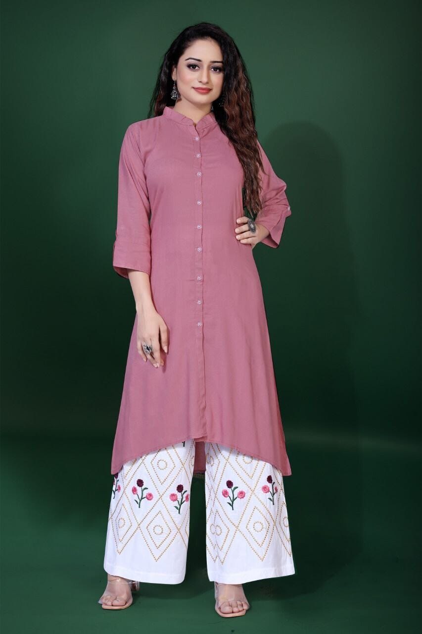 A line Rayon Kurti with Embroidered Plazzo Sets in 4 colors Kurti with Plazzo shopindi.sg