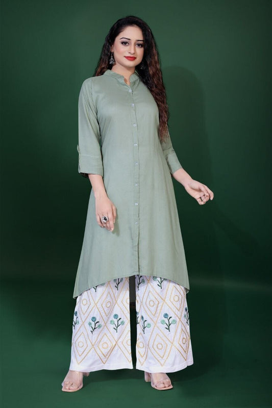 A line Rayon Kurti with Embroidered Plazzo Sets in 4 colors Kurti with Plazzo shopindi.sg