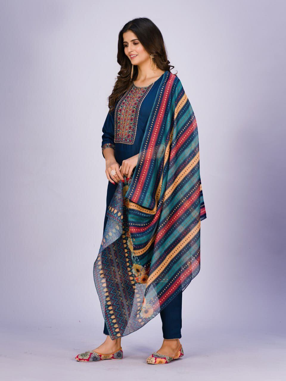 AH057 Designer Viscose Rayon Kurti with Dupatta and Bottom Kurti with dupatta and bottom Shopin Di Apparels