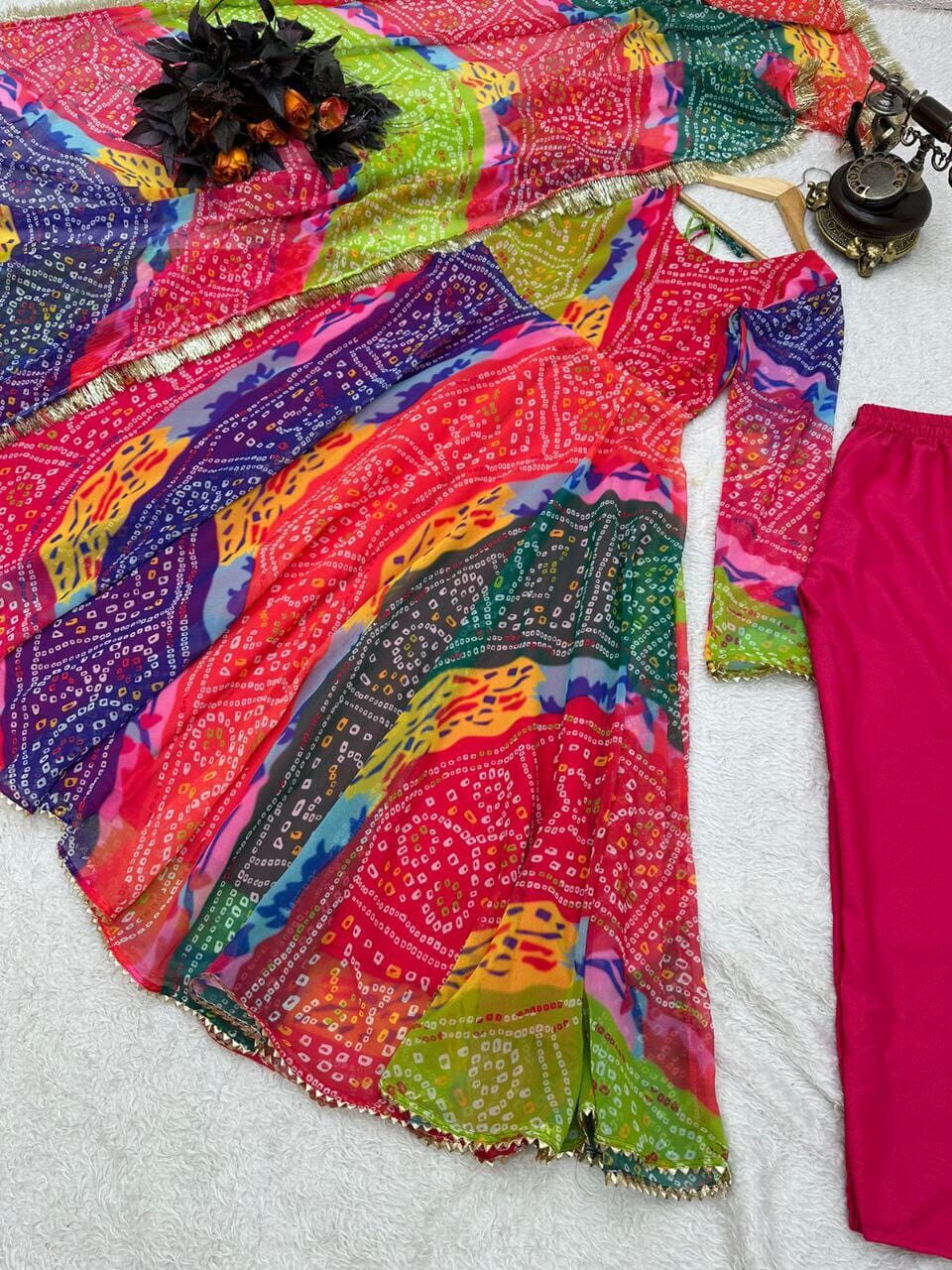 Bandhani Print Multi Color Georgette Gown with Dupatta gown shopindi.sg