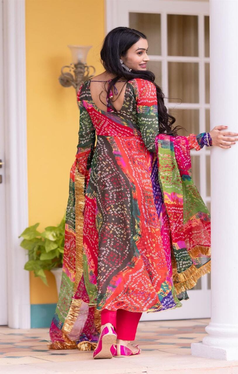 Bandhani Print Multi Color Georgette Gown with Dupatta gown shopindi.sg