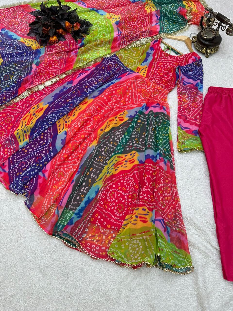 Bandhani Print Multi Color Georgette Gown with Dupatta gown shopindi.sg