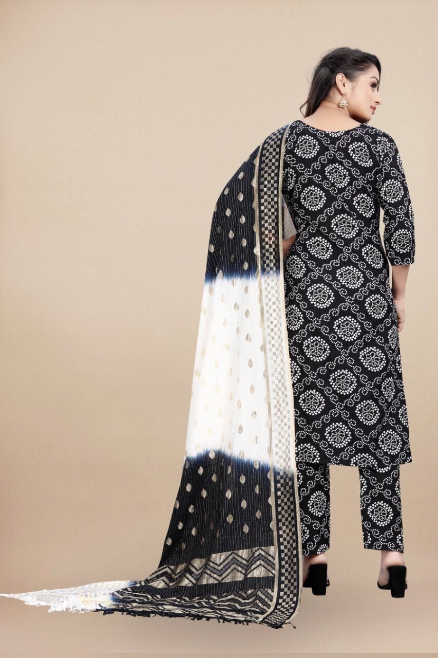 Black Bandhani Printed Rayon Straight Cut Suit Designer Suits shopindi.sg
