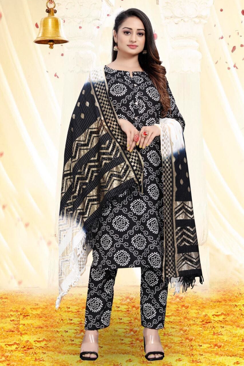 Black Bandhani Printed Rayon Straight Cut Suit Designer Suits shopindi.sg