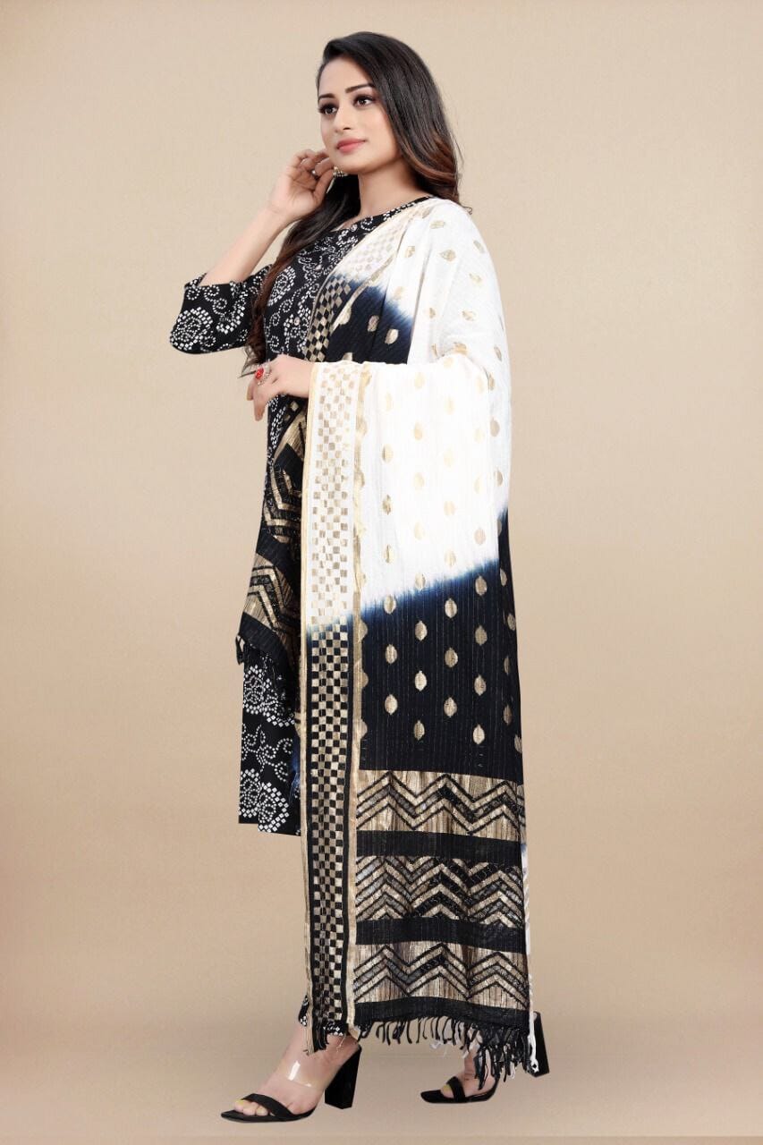 Black Bandhani Printed Rayon Straight Cut Suit Designer Suits shopindi.sg