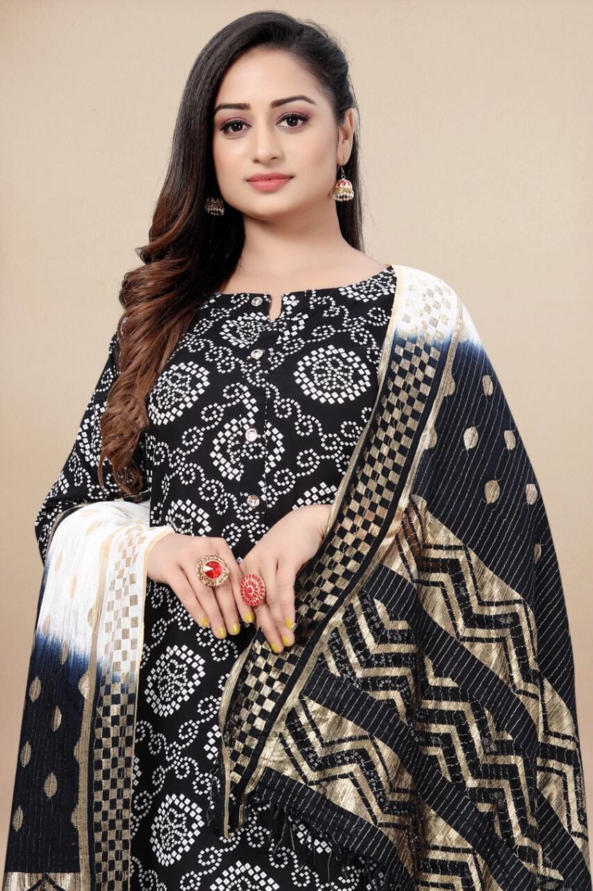 Black Bandhani Printed Rayon Straight Cut Suit Designer Suits shopindi.sg