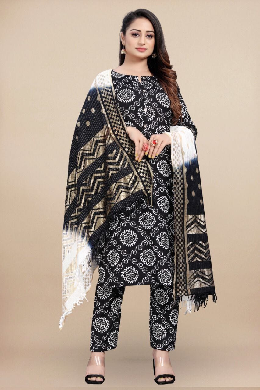 Black Bandhani Printed Rayon Straight Cut Suit Designer Suits shopindi.sg