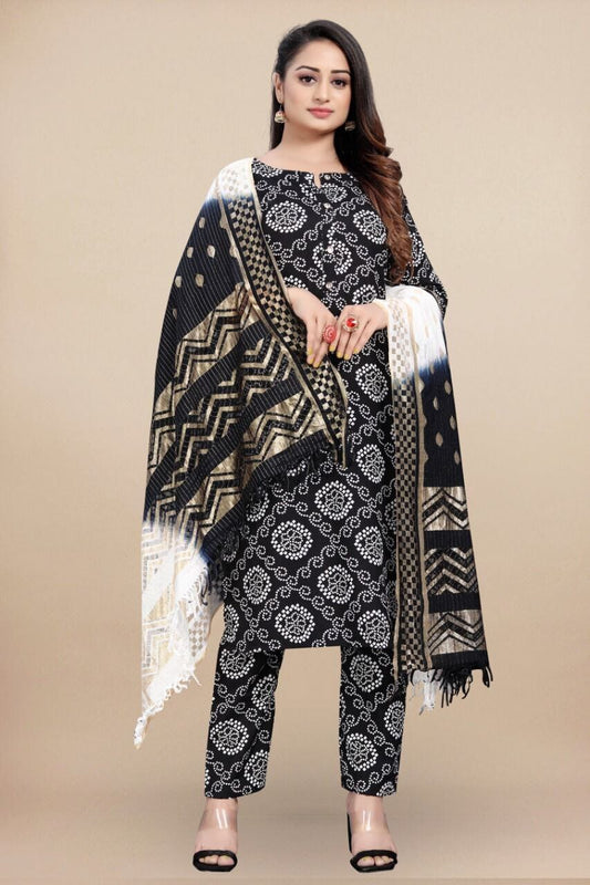 Black Bandhani Printed Rayon Straight Cut Suit Designer Suits shopindi.sg