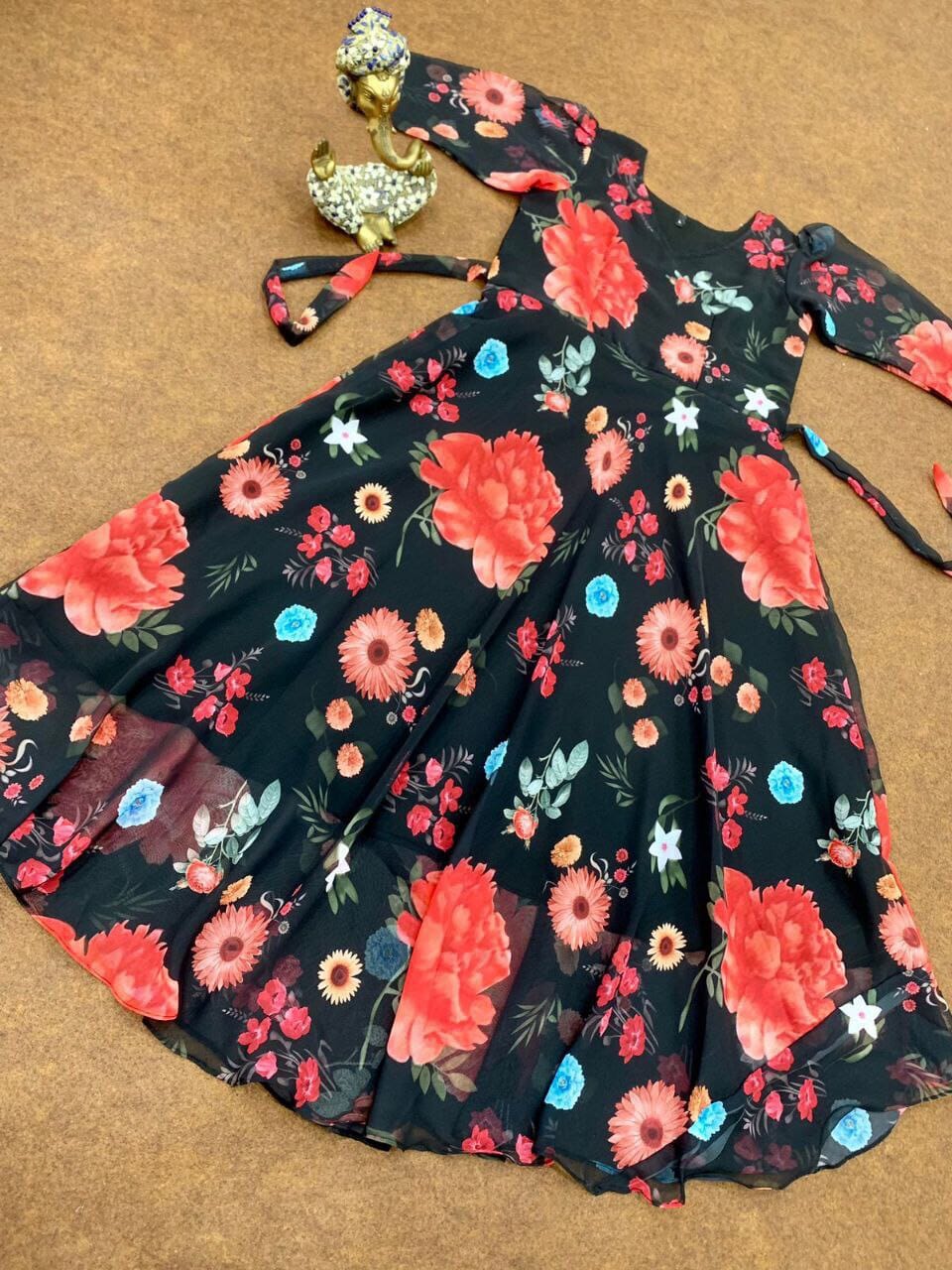 Black Georgette Printed Anarkali Maxi Gown Gowns Shopin Di Apparels