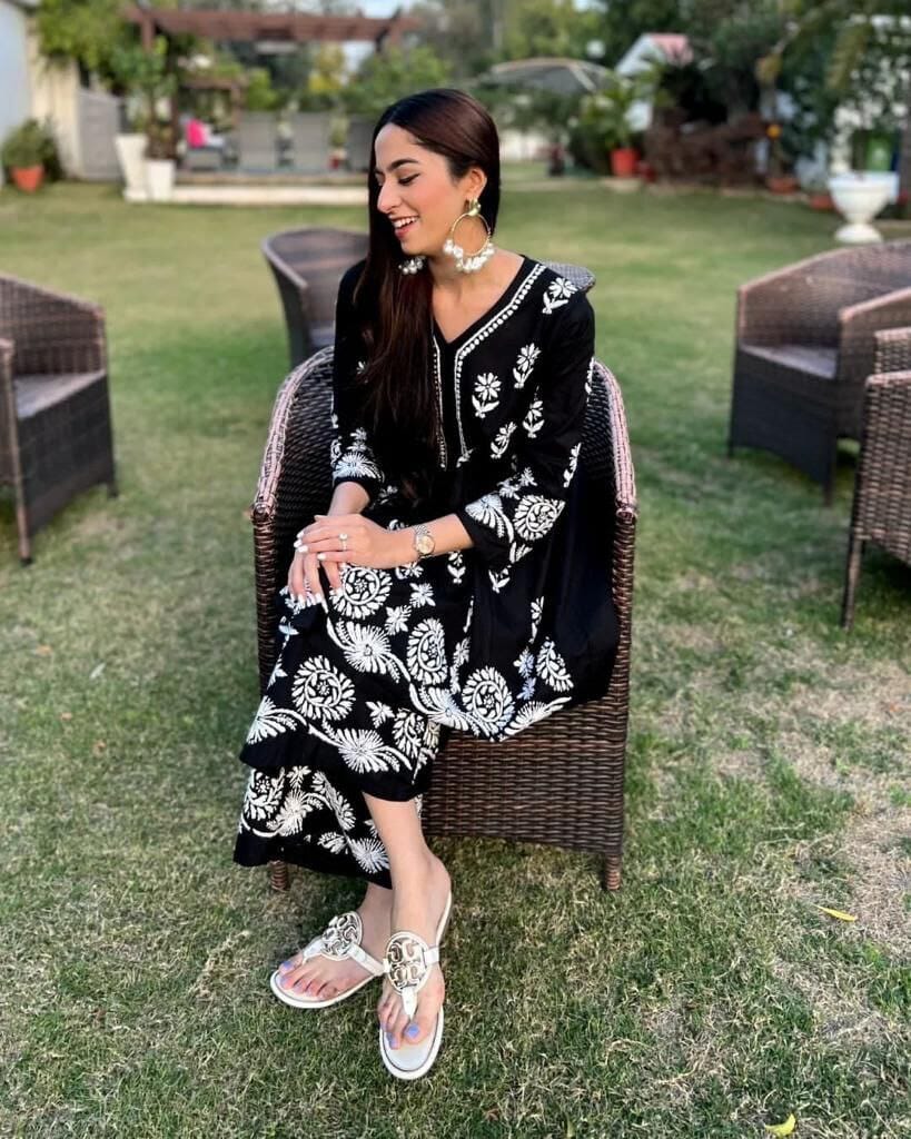 Black Reyon Embroidered Kurti with Sharara Kurti with Plazzo Shopin Di Apparels